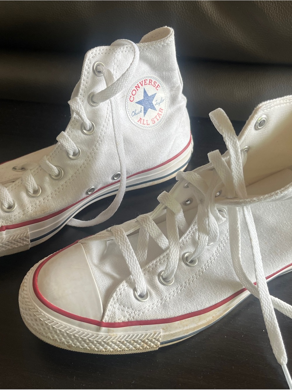 Converse High Top Sneakers in White with Red & Blue Accent